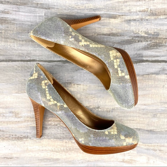 Circa Joan David Luxe Platform Pumps Pearly Snakeskin Print Leather Heels 7.5M - Picture 8 of 16